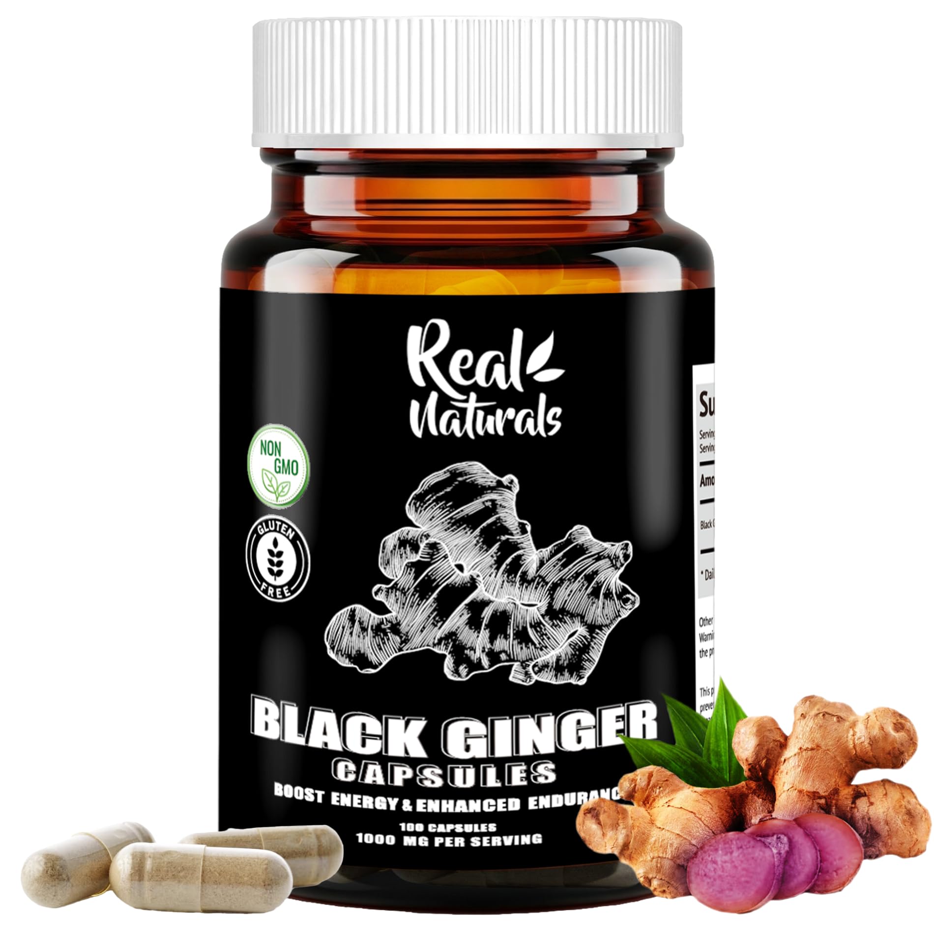 Real Naturals Black Ginger Supplement front view of packaging