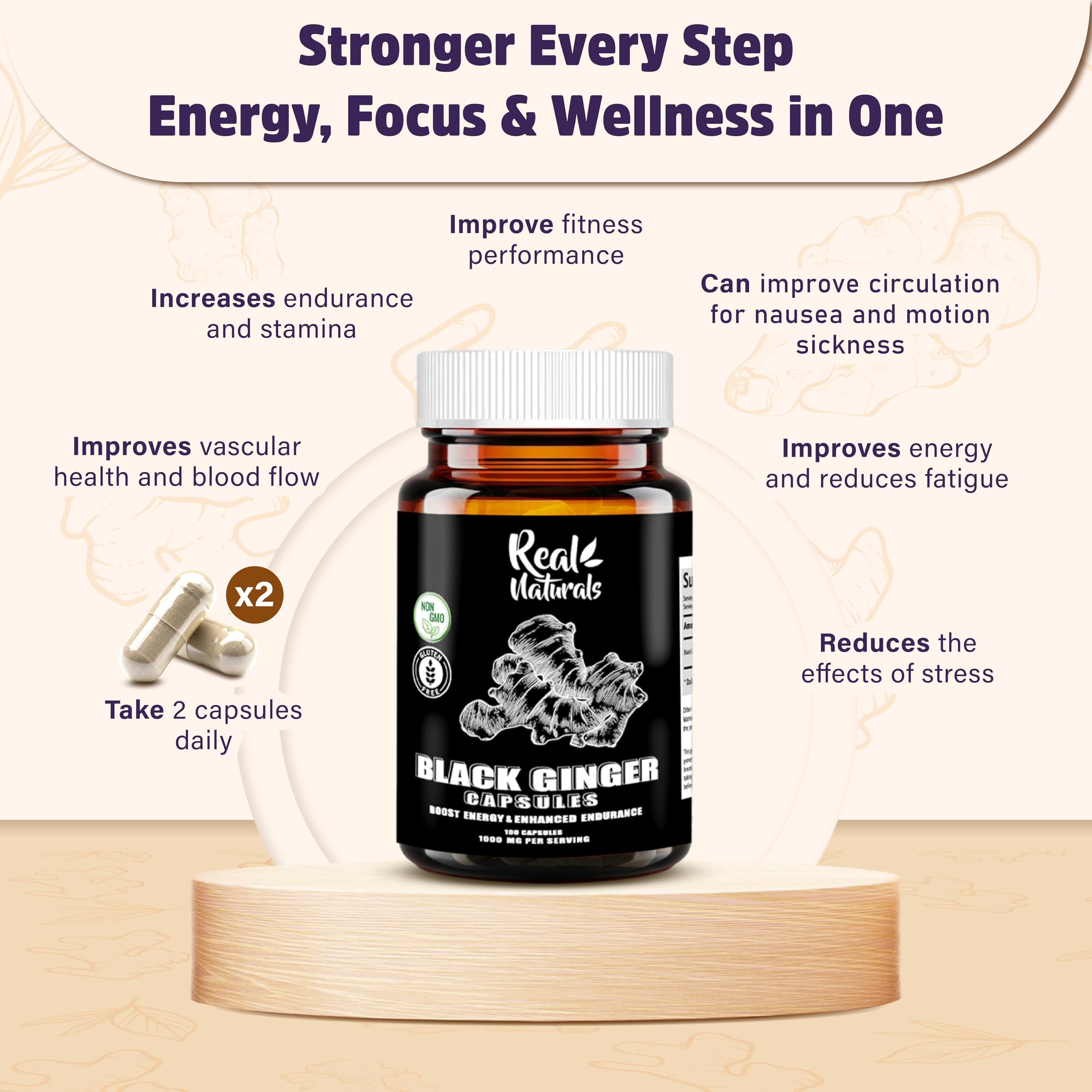 Real Naturals Black Ginger Supplement side view showing tablet size