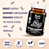 Real Naturals Black Ginger Supplement tablet on a wooden surface