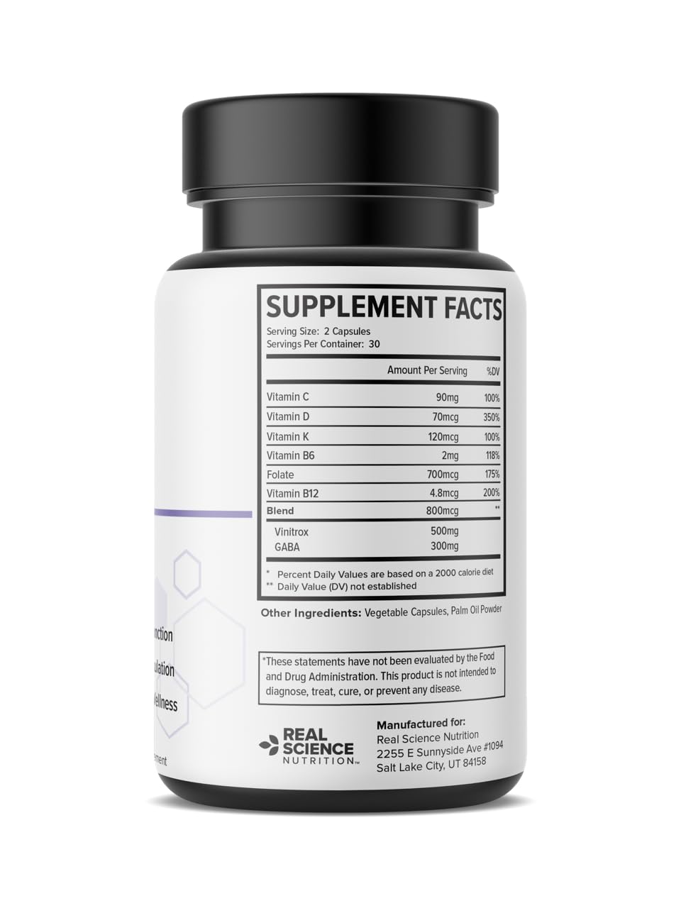 Real Science Nutrition Sleep Miracle bottle side view