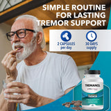 Real Science Nutrition Tremanol Essential Tremor Support 200g on a wooden table