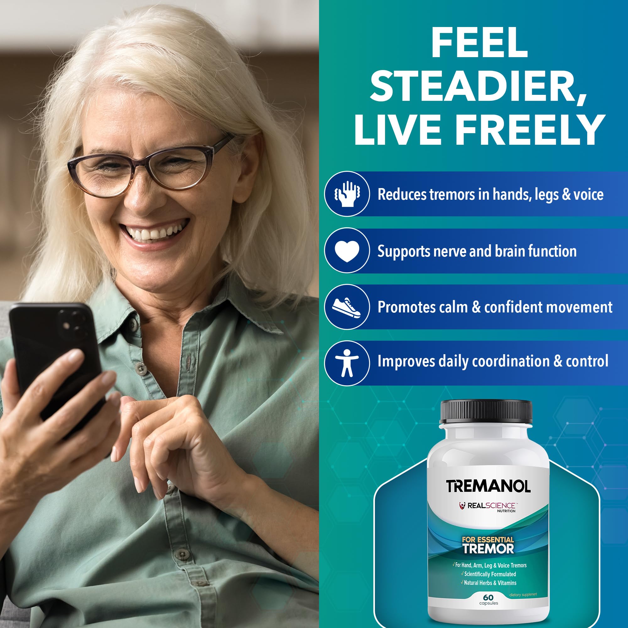Real Science Nutrition Tremanol Essential Tremor Support 200g side view