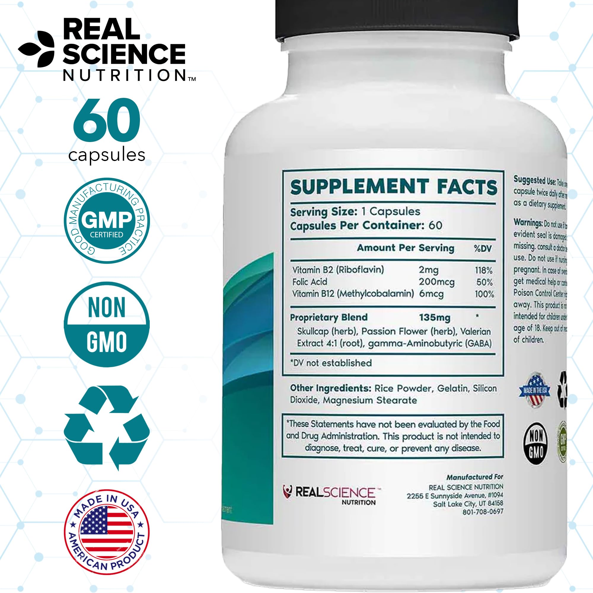 Real Science Nutrition Tremanol Essential Tremor Support 200g with a glass of water