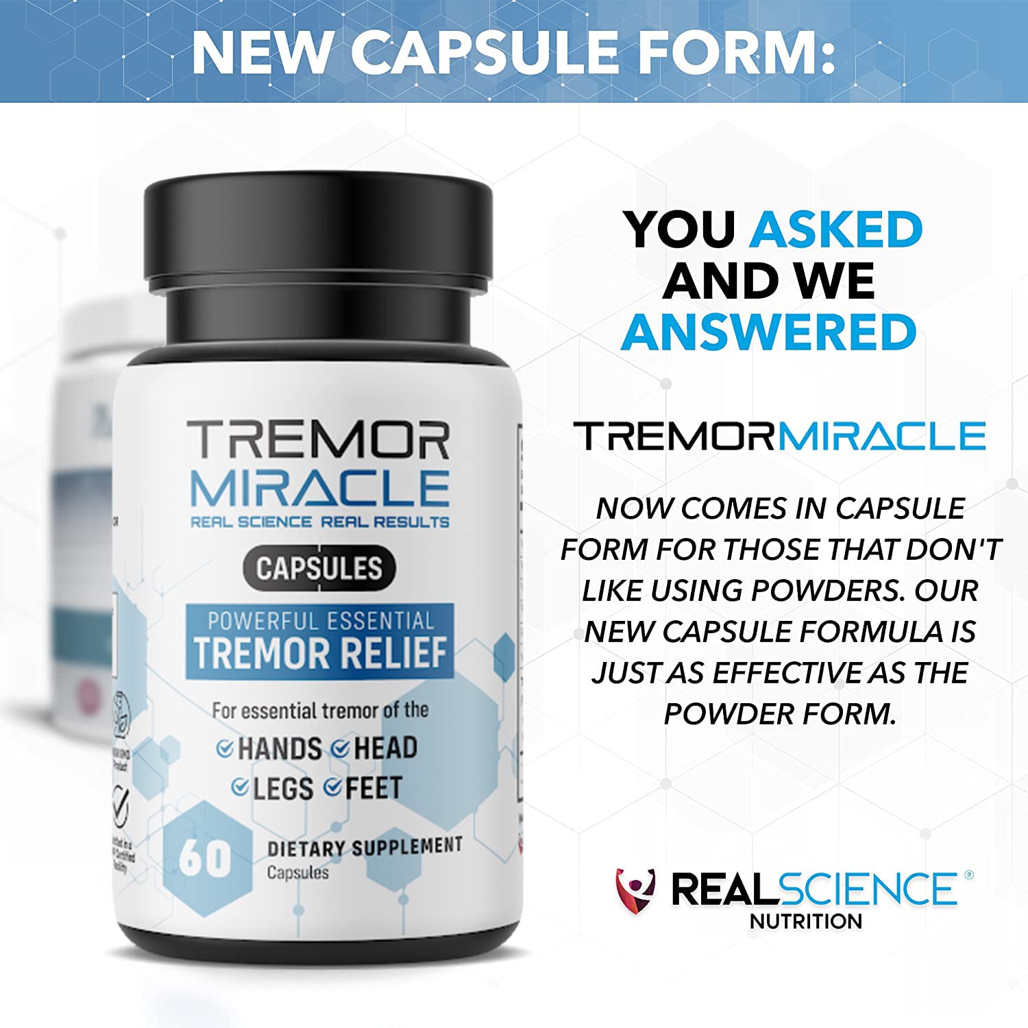 Real Science Nutrition Tremor Miracle Capsules back view