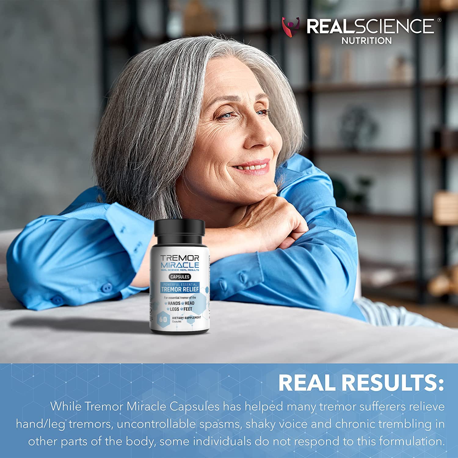 Real Science Nutrition Tremor Miracle Capsules with a glass of water