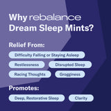 Rebalance Dream Sleep Mints ingredients list on the back of the packaging