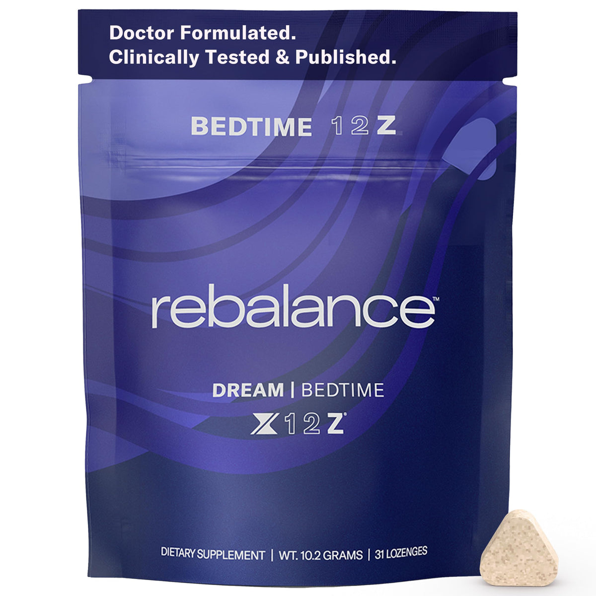 Rebalance Dream Sleep Mints packaging front view with 31 lozenges