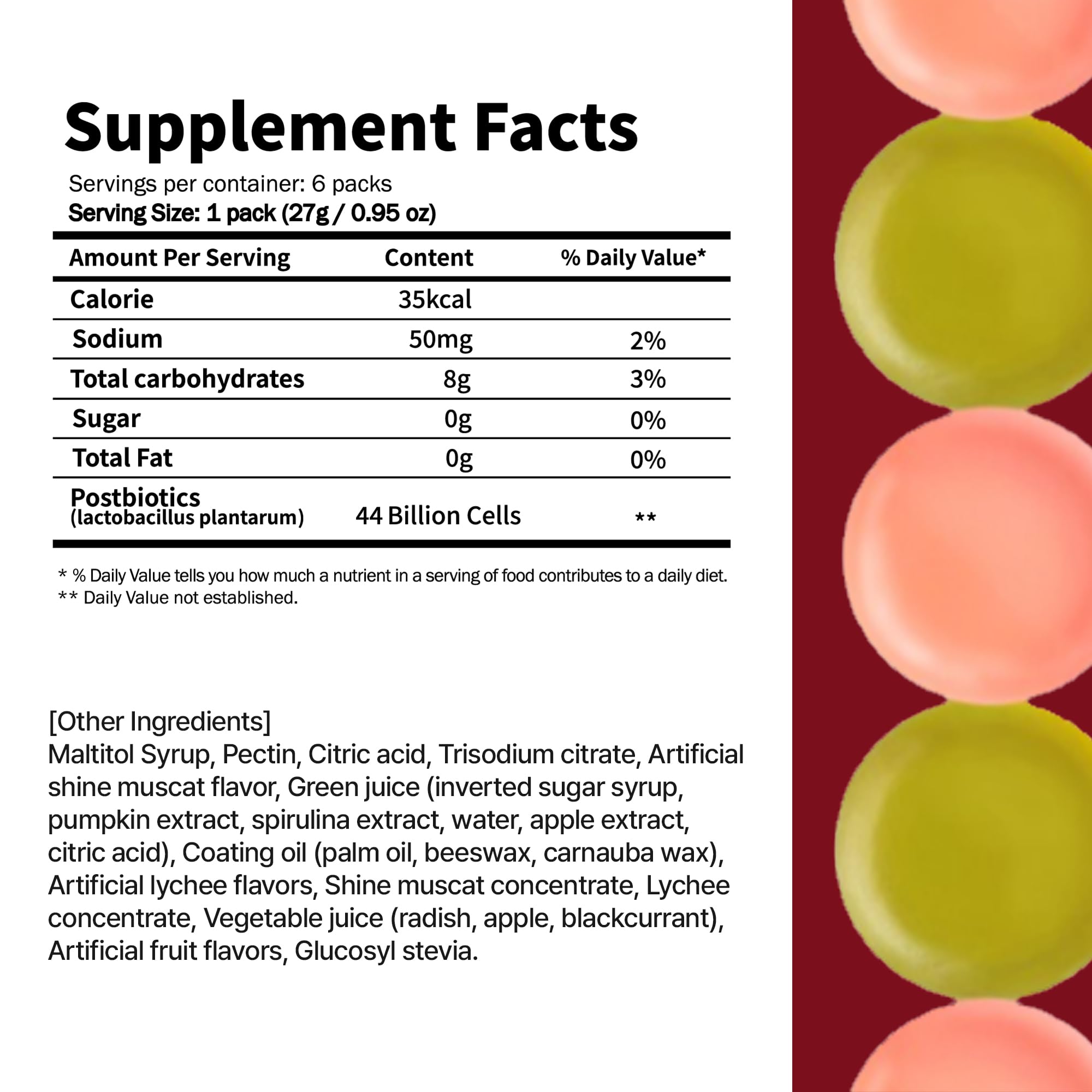 RebootJelly Prebiotic Gummies 324g nutrition information on package