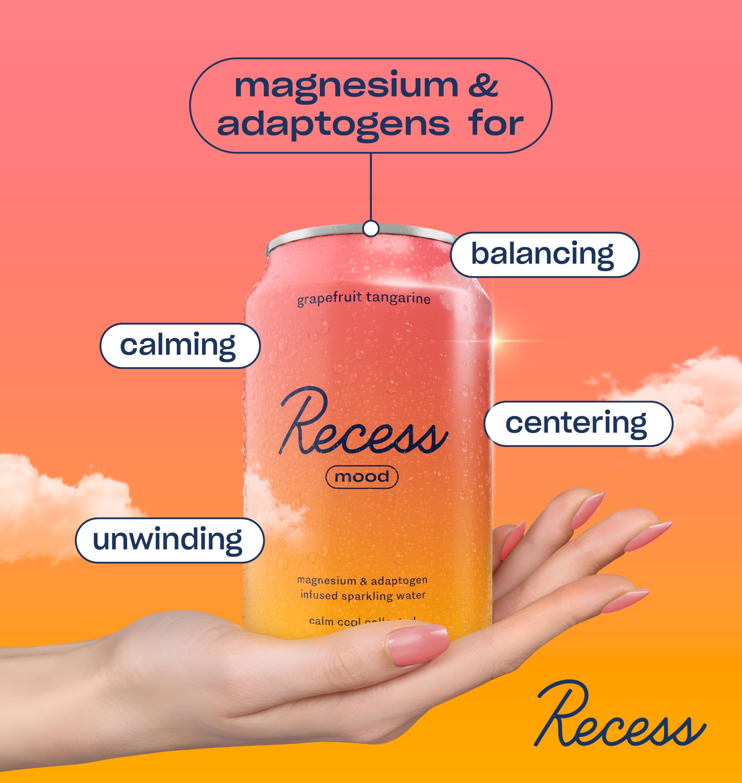 Recess Magnesium Sparkling Water can lifestyle scene on a table