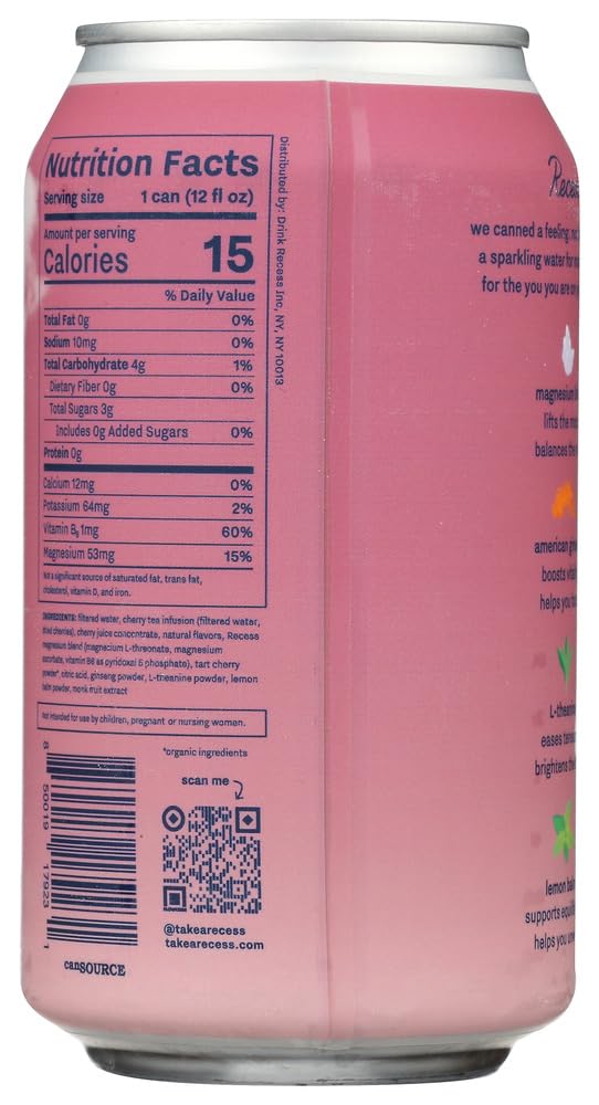 Recess Magnesium Sparkling Water with Cherry ingredients close-up