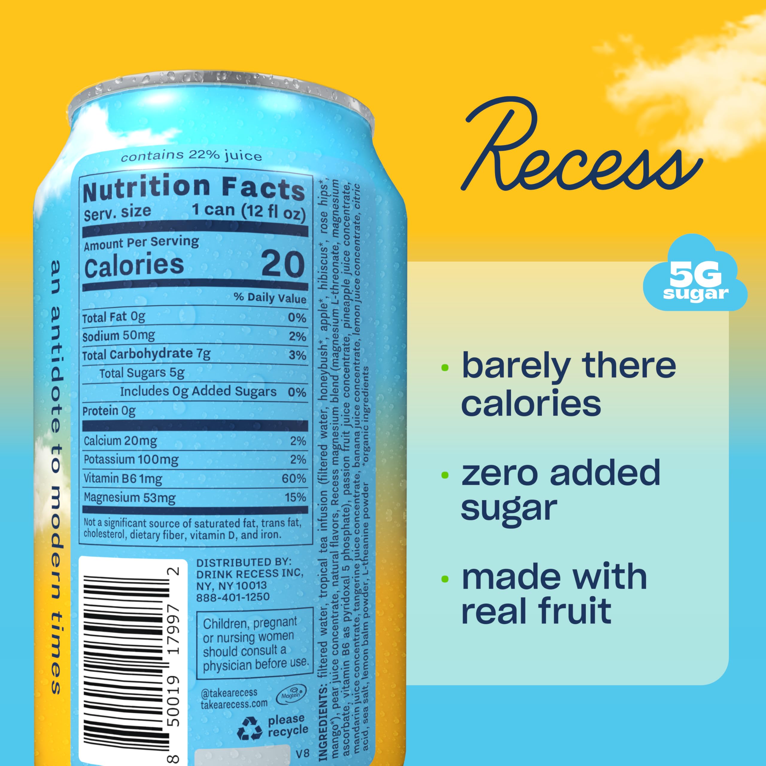 Recess Mood Functional Sparkling Water 340g side view showcasing packaging