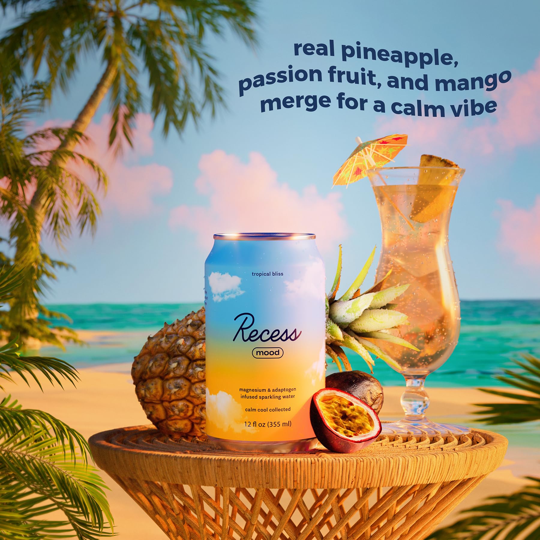 Recess Mood Functional Sparkling Water 340g with pineapple and passion fruit
