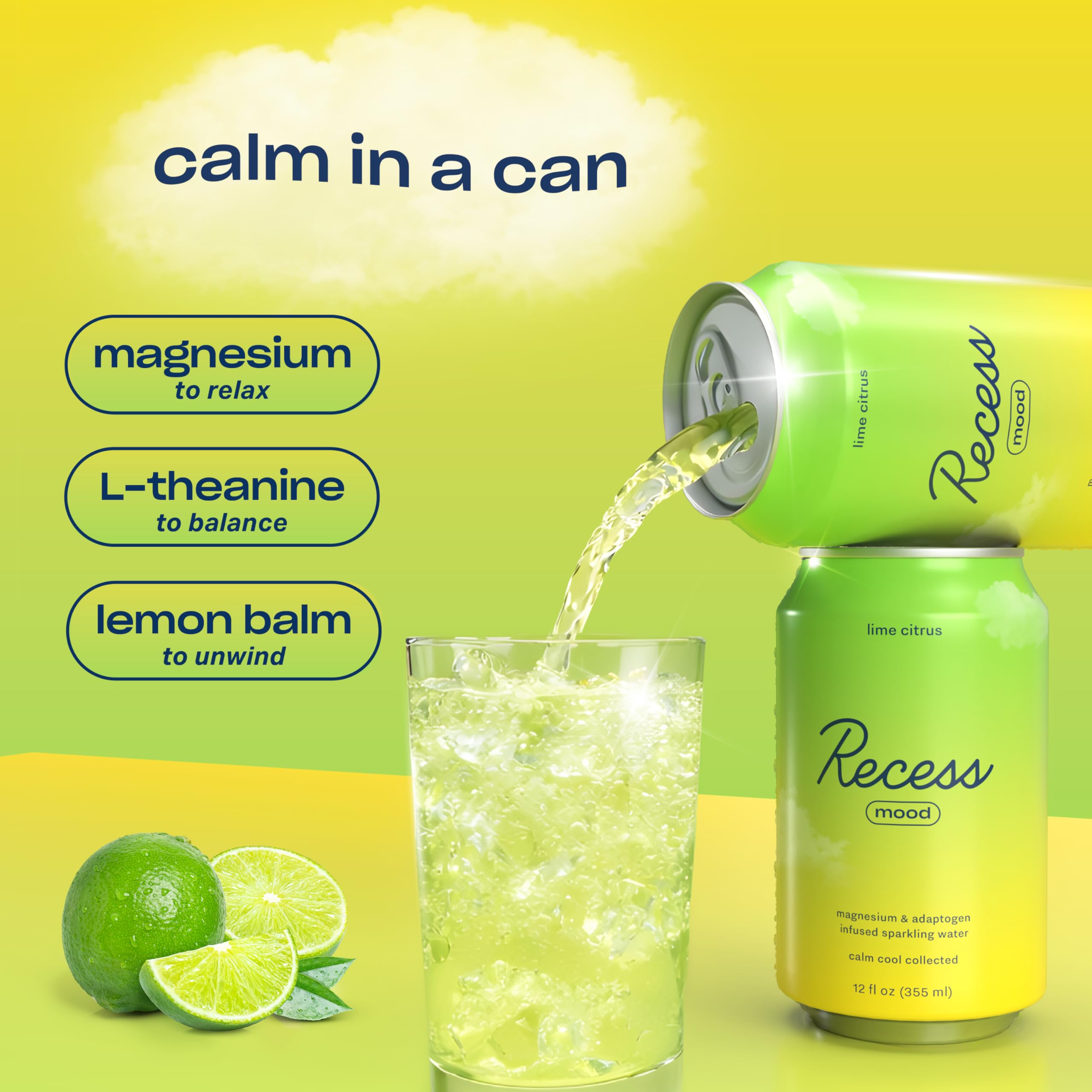 Recess Mood Lime Citrus Sparkling Water packaging front view