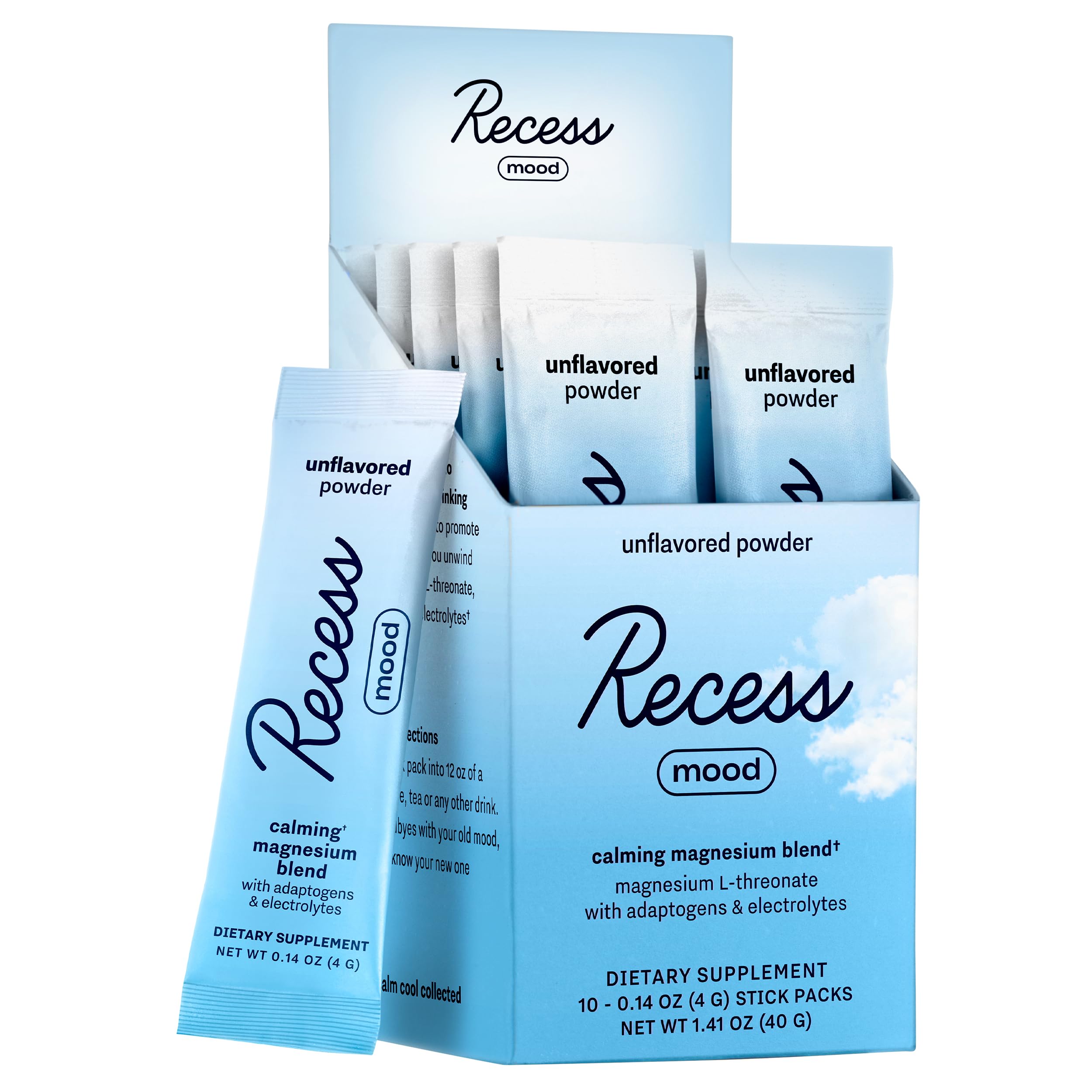 Recess Mood Powder packaging front view with gradient berry flavour
