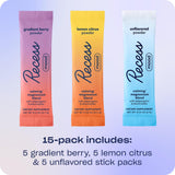 Recess Mood Powder stick packs in gradient berry flavour