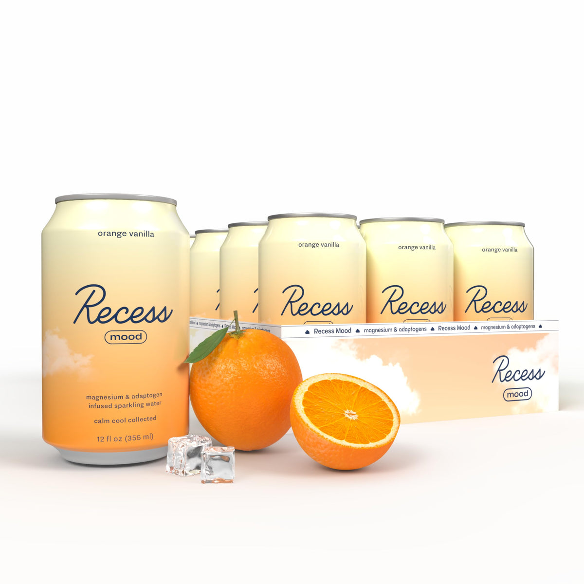 Recess Sparkling Water Orange Vanilla flavour front view