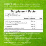 Red 5-HTP Supplement capsules on a wooden surface