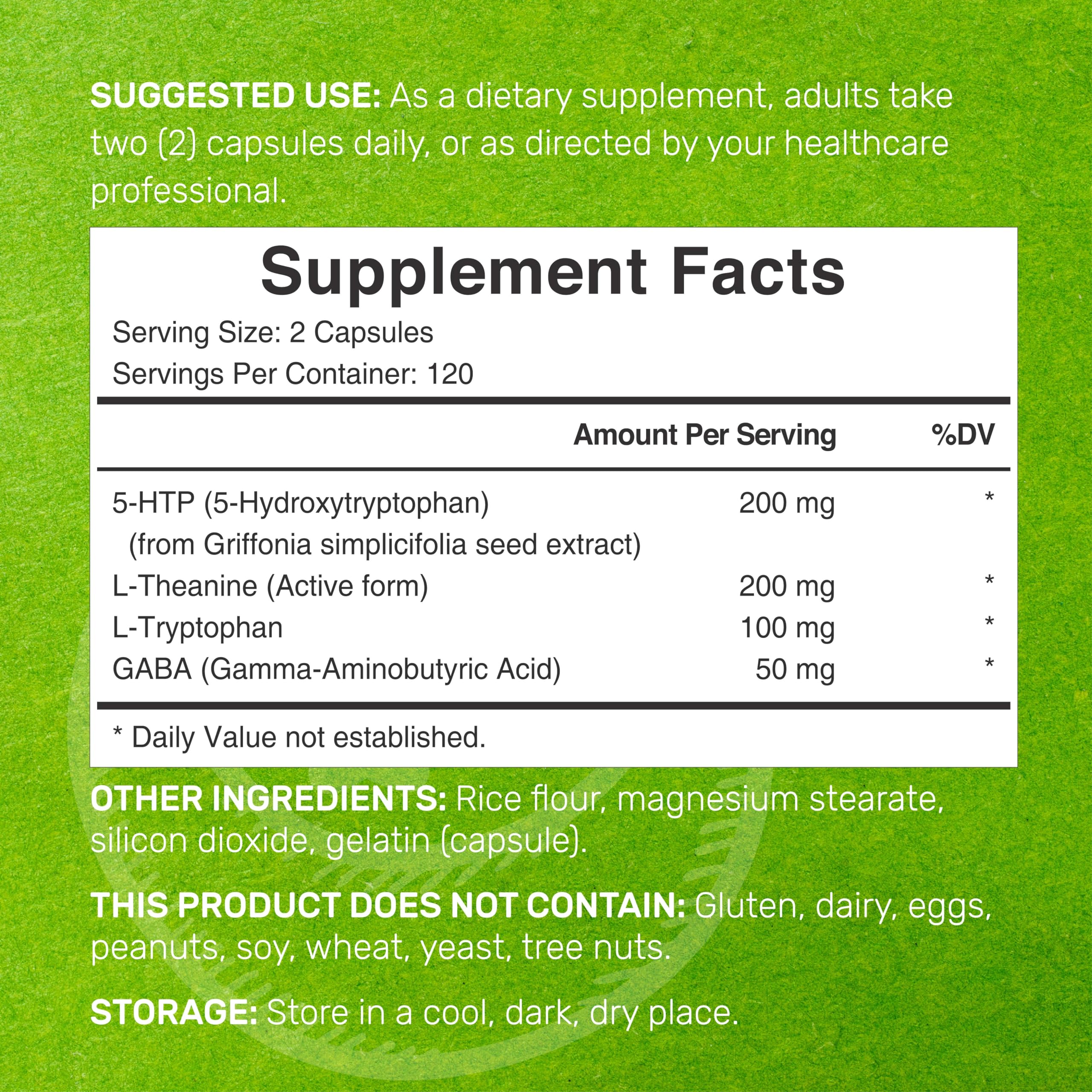 Red 5-HTP Supplement capsules on a wooden surface