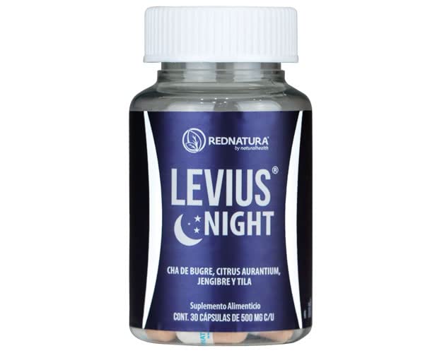 Red Natura Levius Night herbal supplement front view with 30 capsules