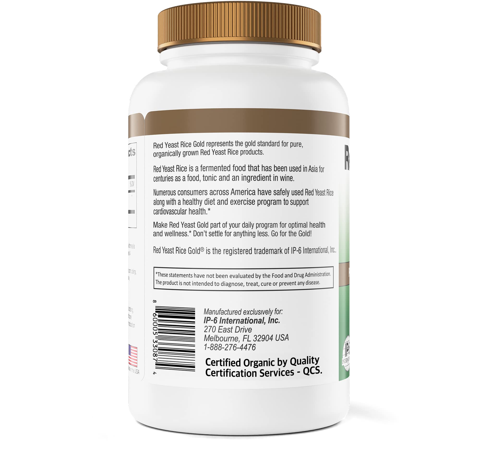 Red Yeast Rice Gold Organic Red Yeast Rice 1200mg Capsules back view