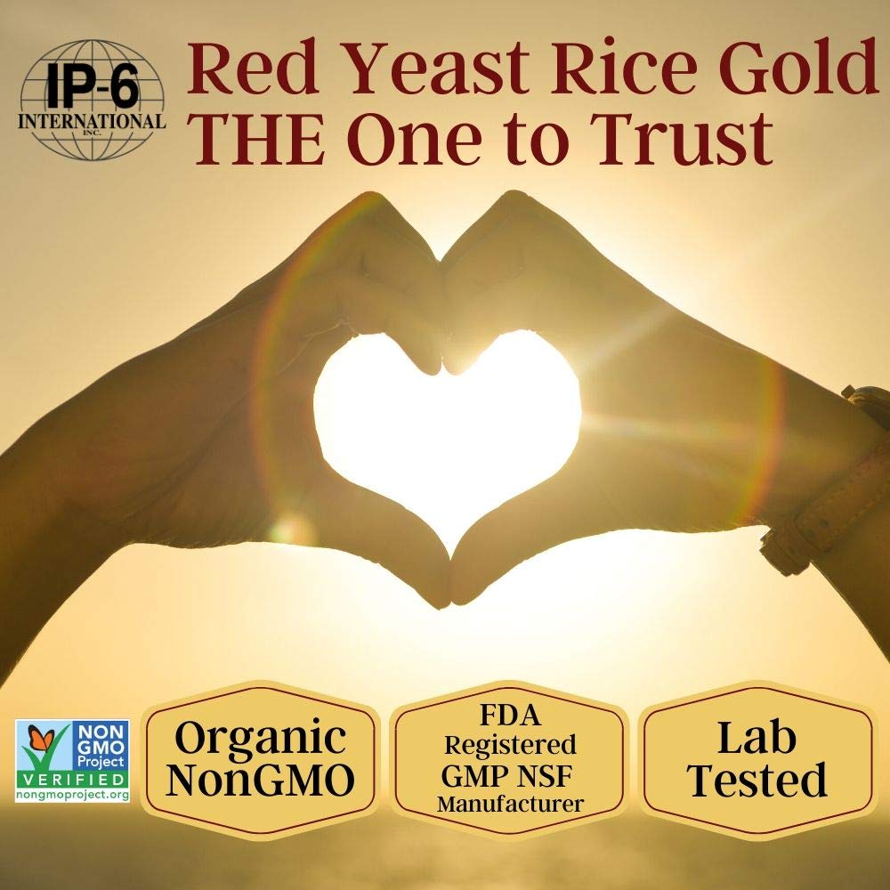 Red Yeast Rice Gold Organic Red Yeast Rice 1200mg Capsules with a measuring spoon