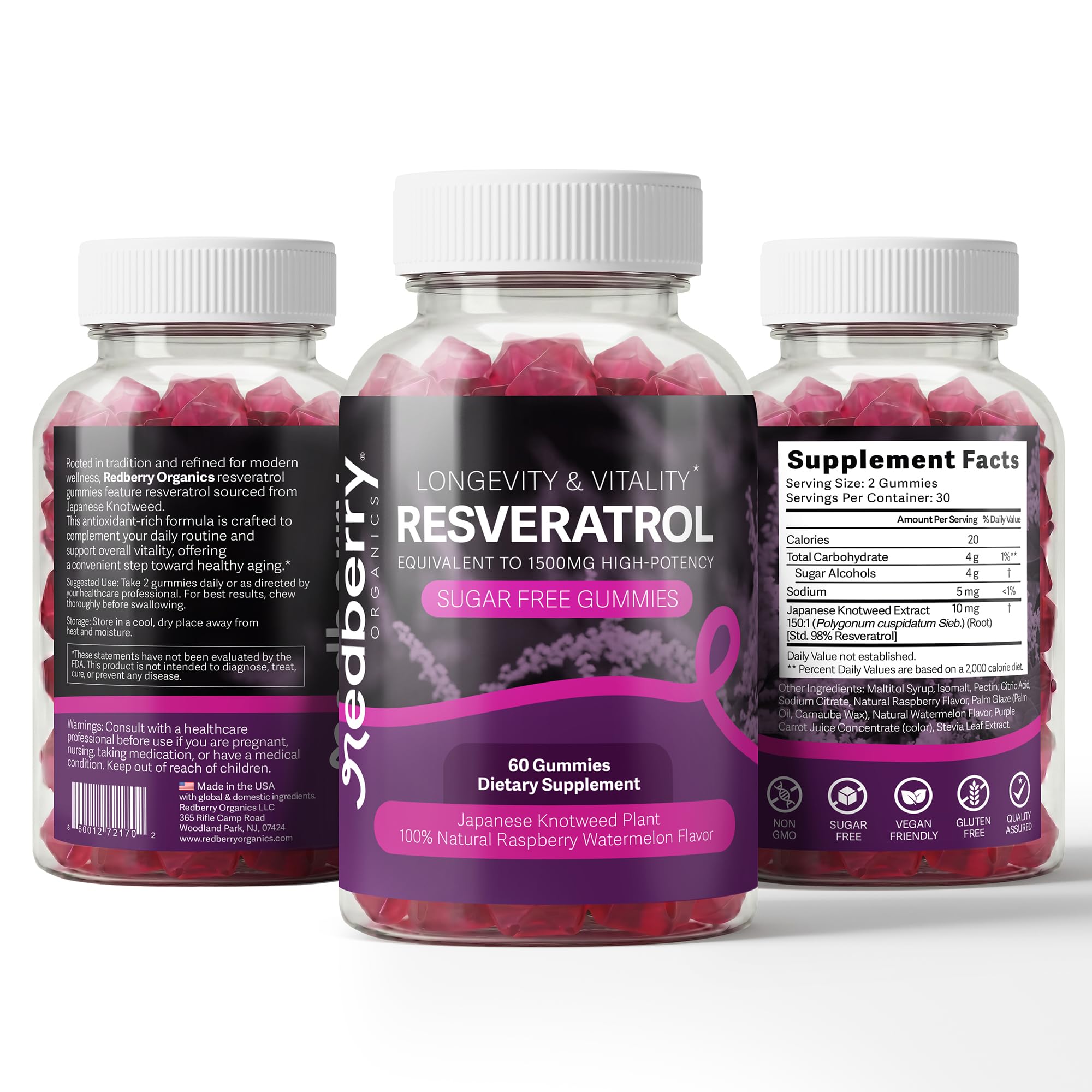 Redberry Organics Resveratrol Gummies 1500mg on a wooden table