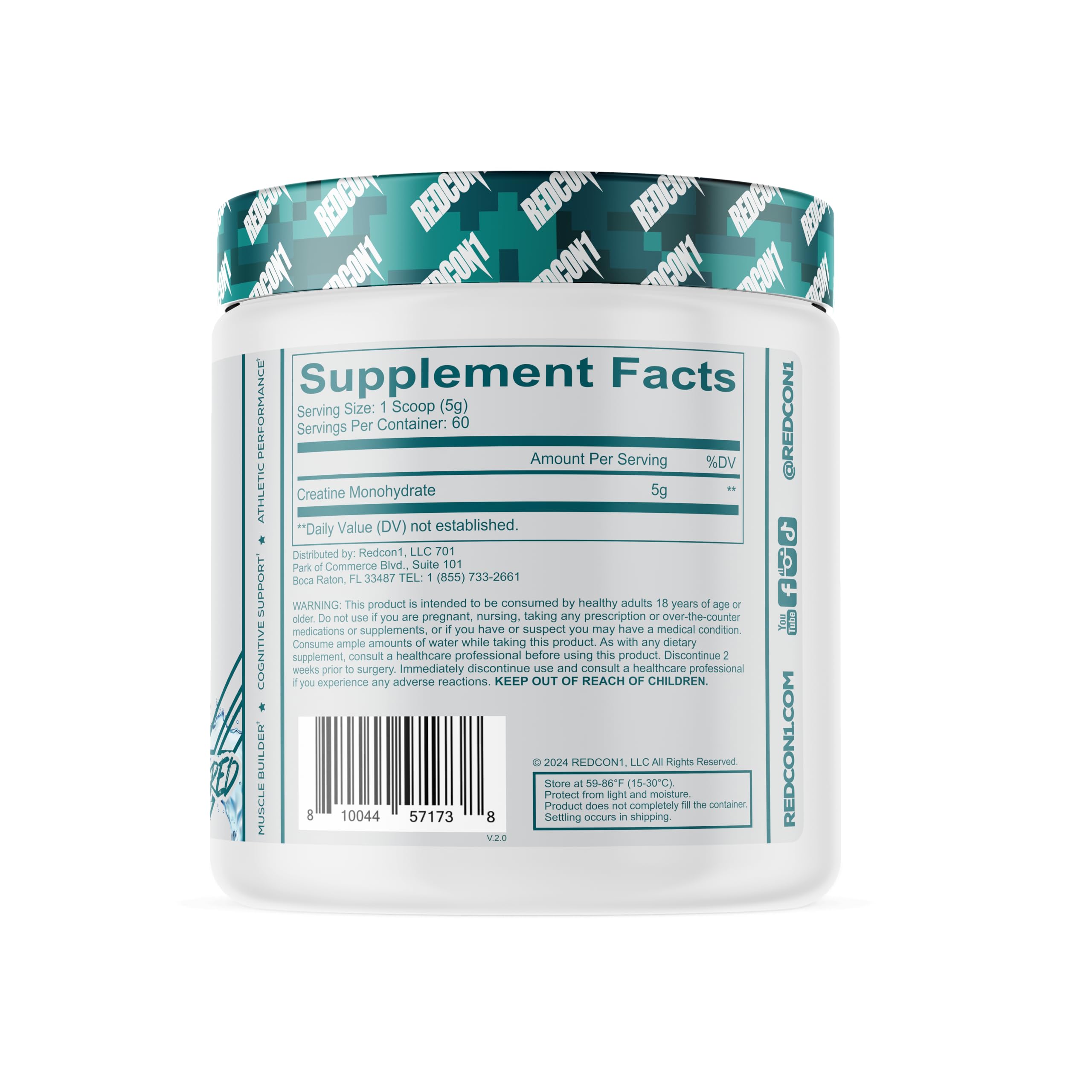 REDCON1 Creatine Monohydrate Powder 300g side view