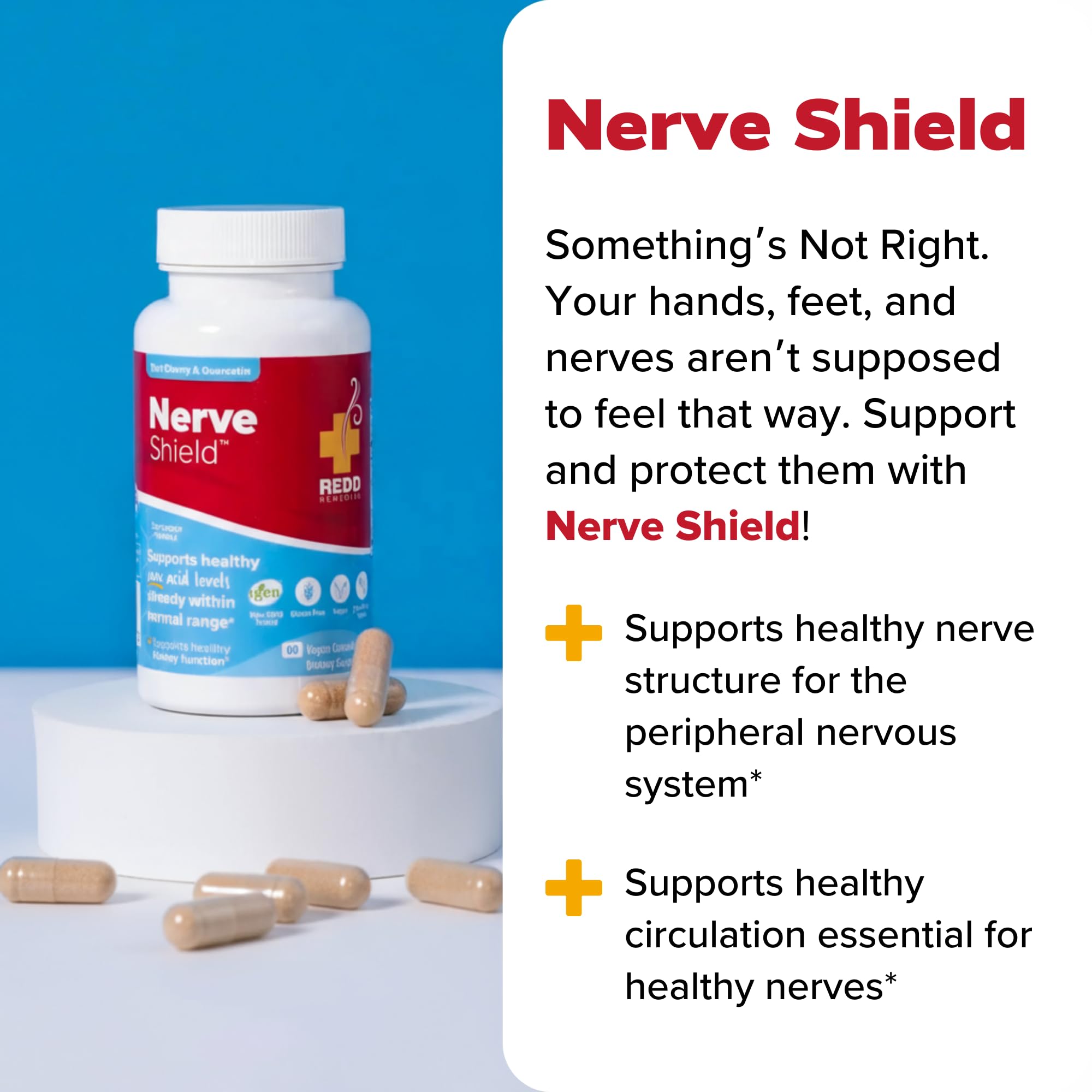 Redd Remedies Nerve Shield bottle with a plant background