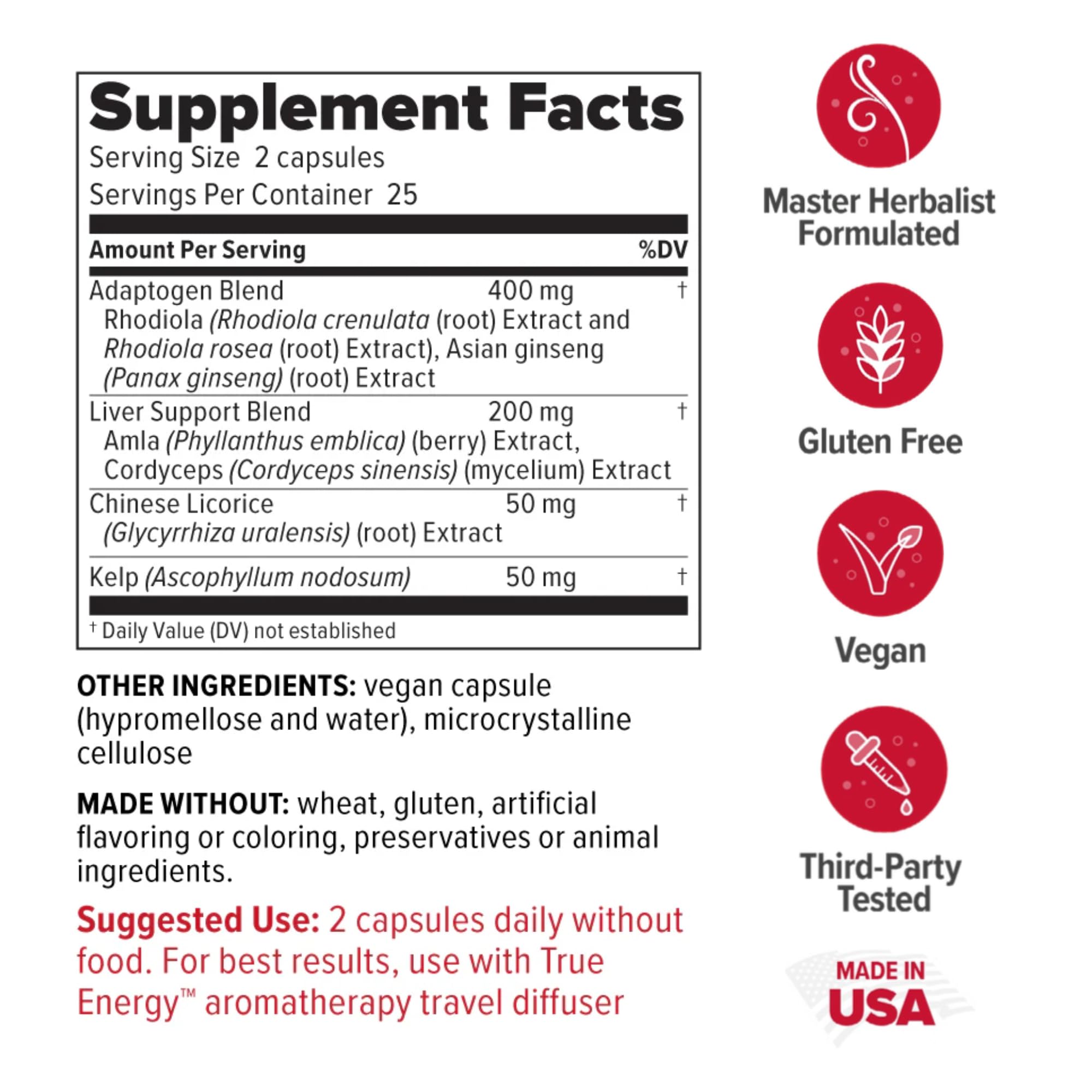 Redd Remedies trueENERGY supplement side view showing capsule