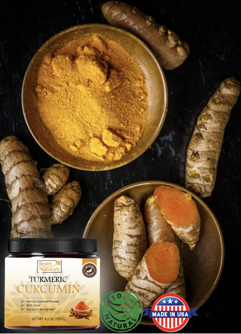 Reddy Naturals Turmeric Curcumin Powder 119g mixed in golden milk
