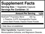 RediCalm ingredients list on the back of the bottle
