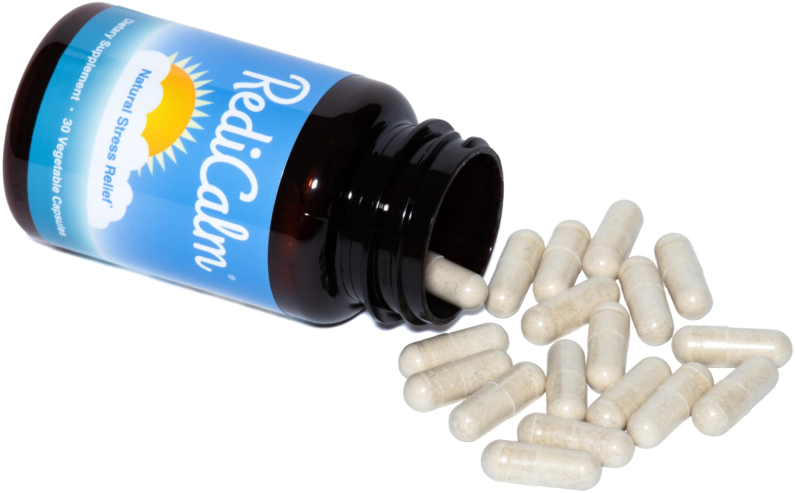 RediCalm supplement bottle with a measuring spoon