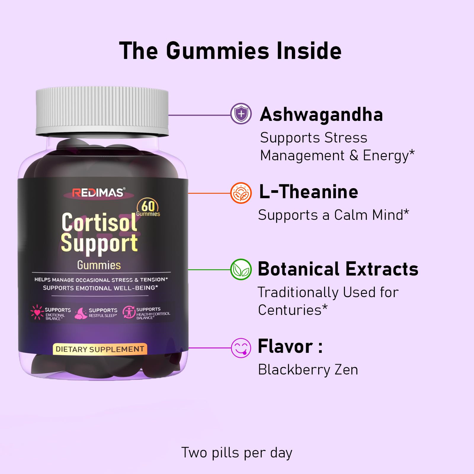 Redimas Cortisol Gummies bottle side view
