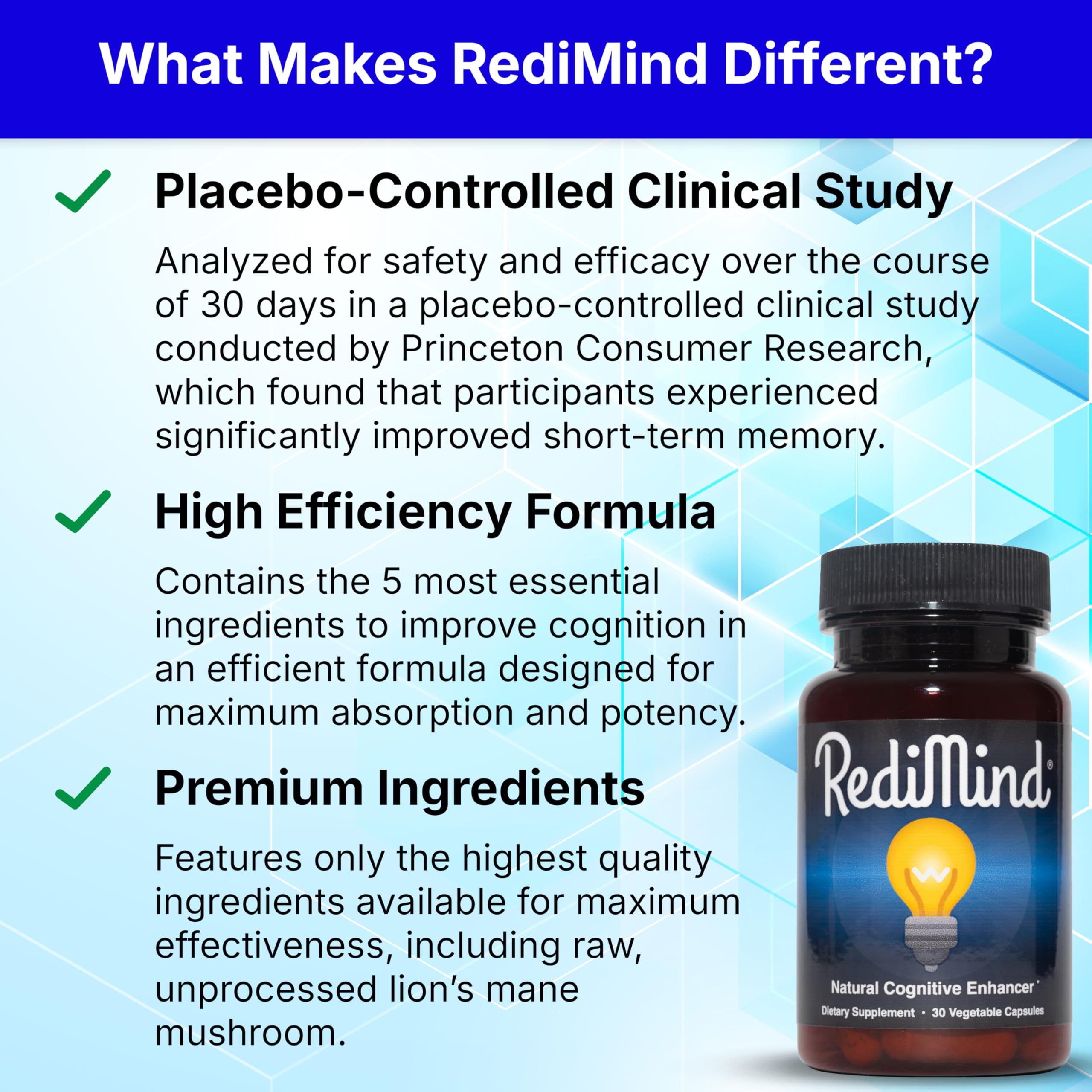 RediMind Ginkgo Biloba Supplement capsules on a table