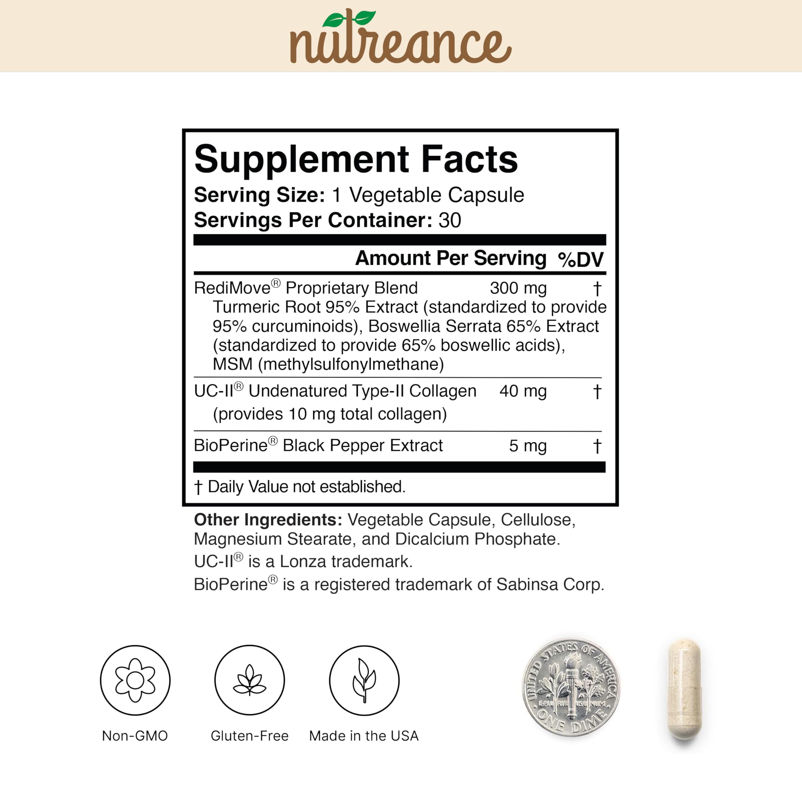 RediMove Joint Support Supplement ingredients list
