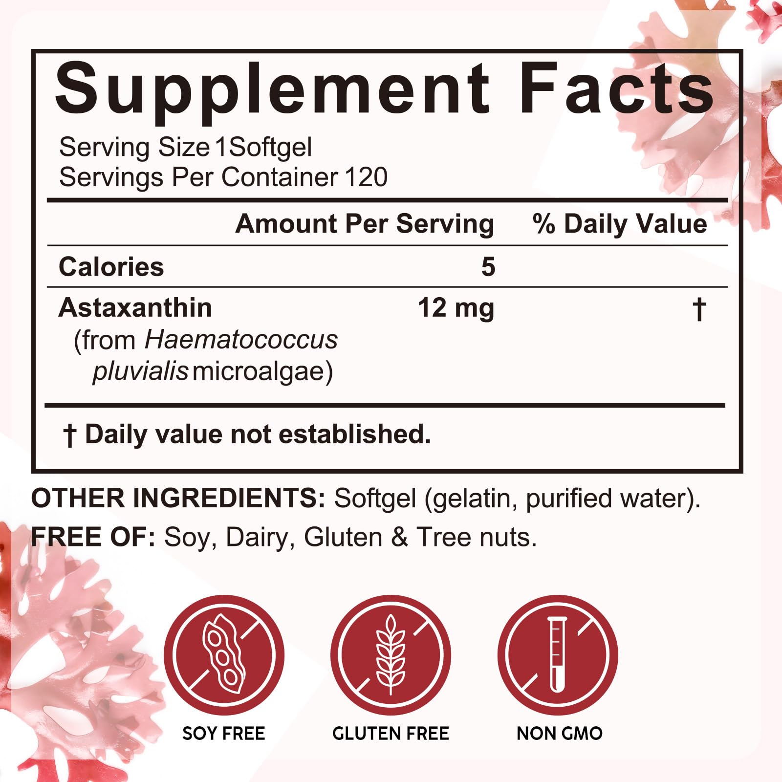 Redshine Astaxanthin Softgels 12mg on a wooden table