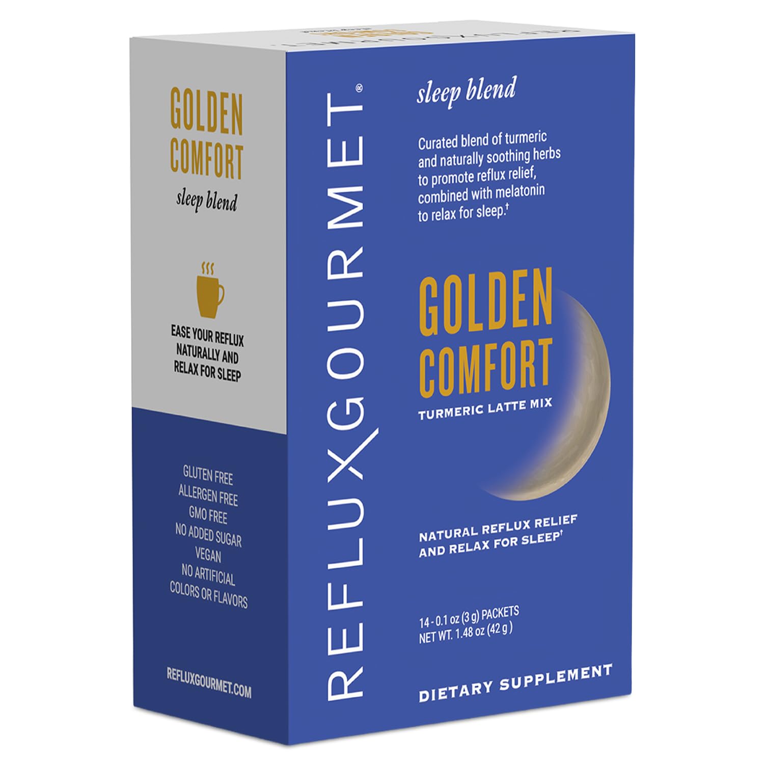 REFLUX GOURMET Golden Comfort packaging with ingredients
