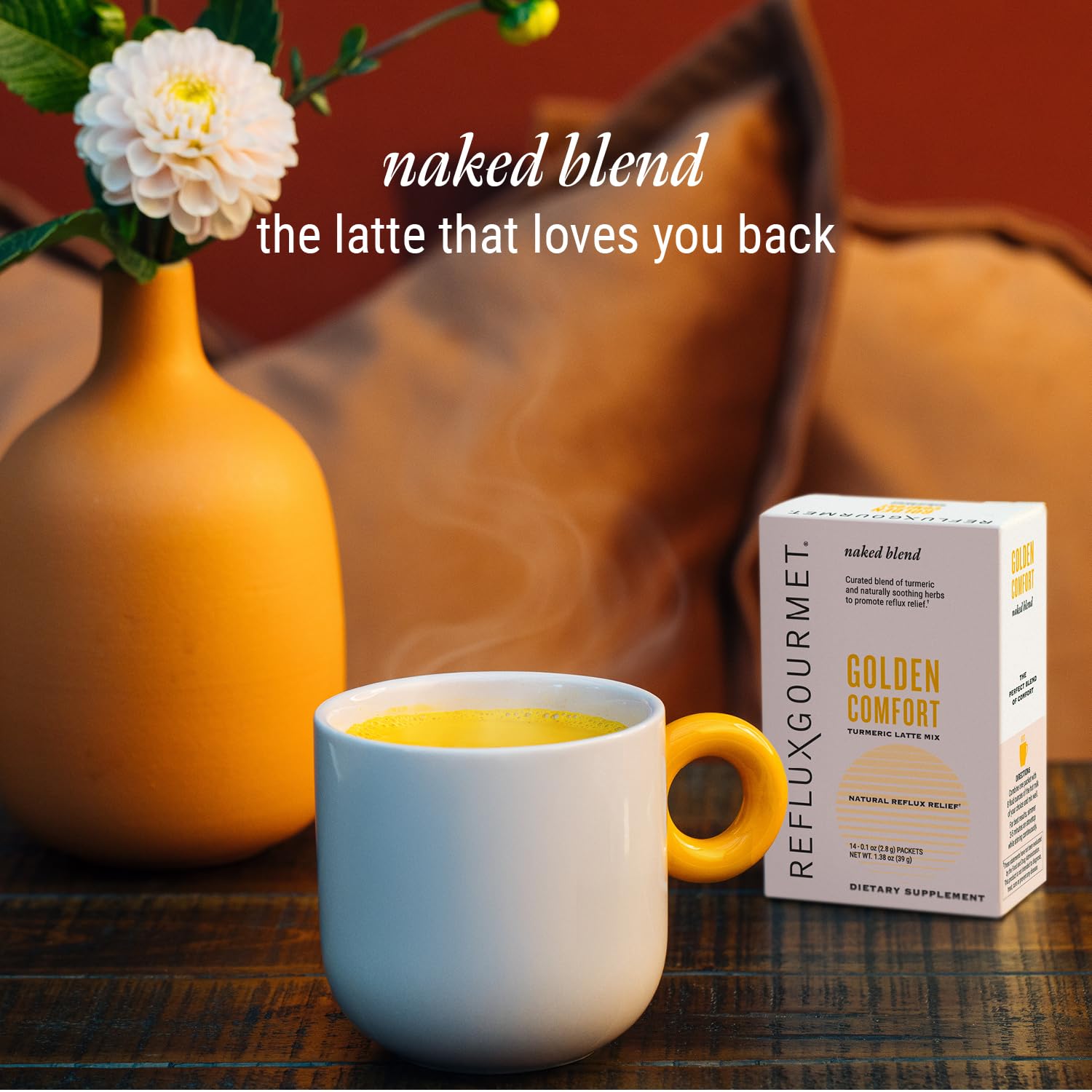 REFLUX GOURMET Golden Comfort turmeric latte mix packet back view