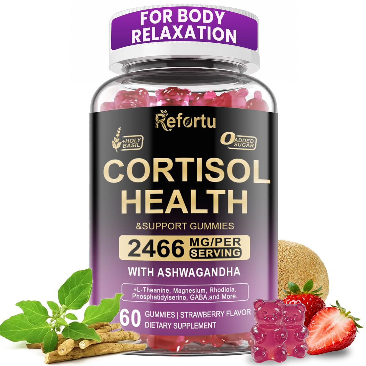 Refortu Cortisol Gummies 60 Count bottle front view