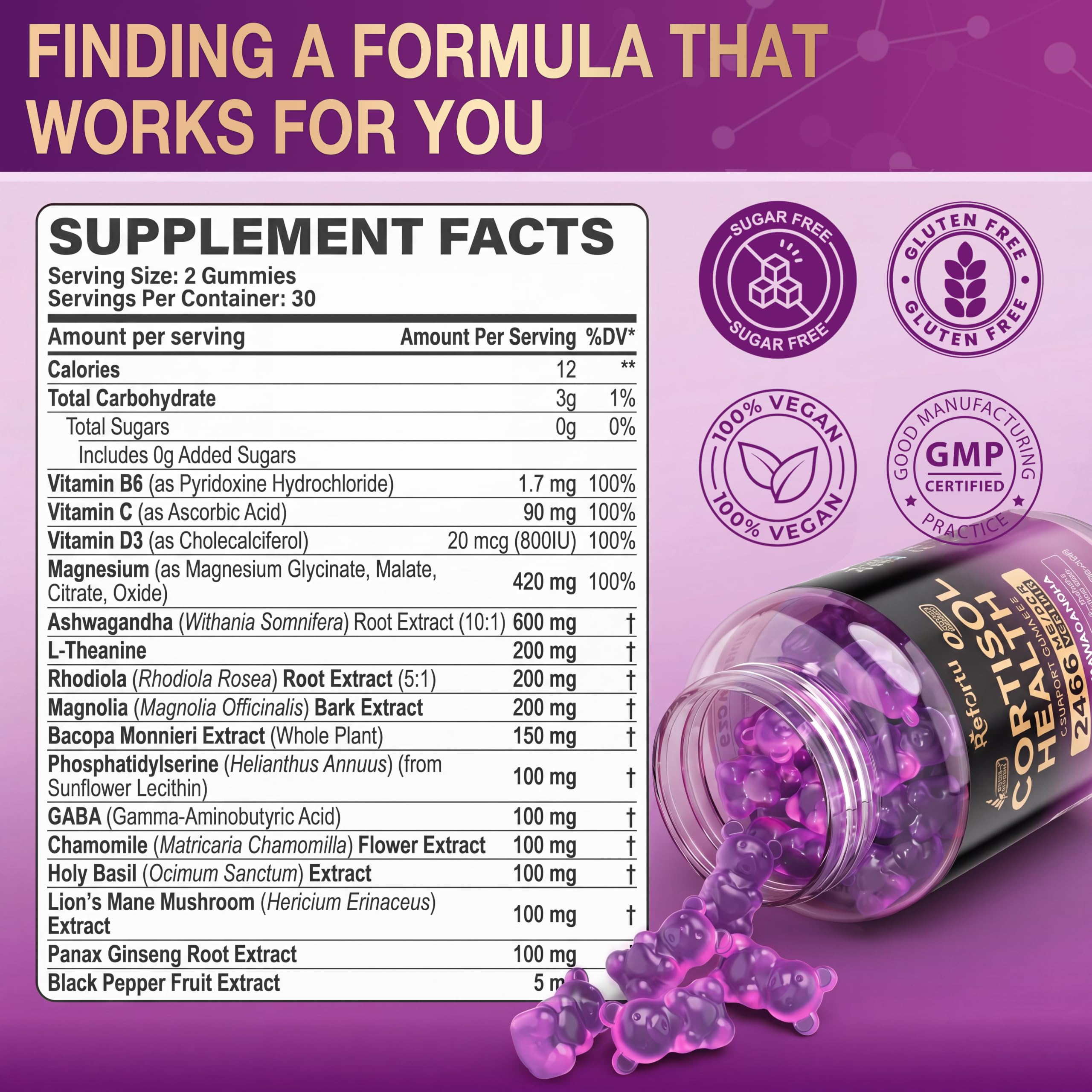 Refortu Cortisol Gummies nutritional information