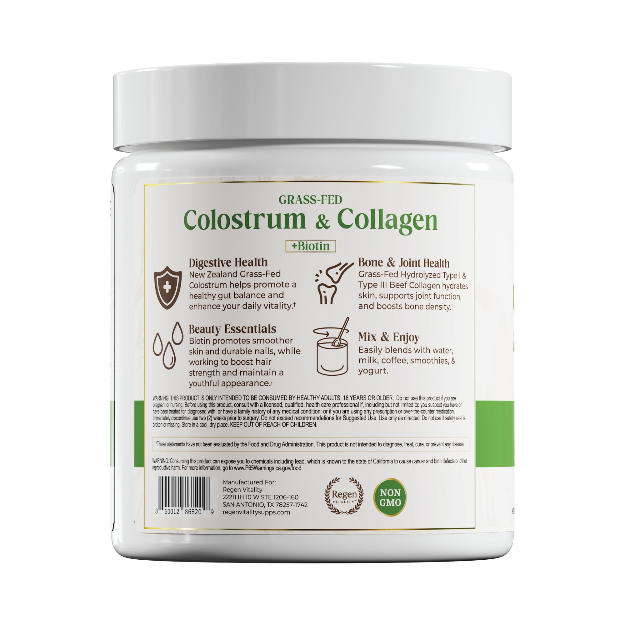 Regen Vitality Collagen Powder with oatmeal and fruits