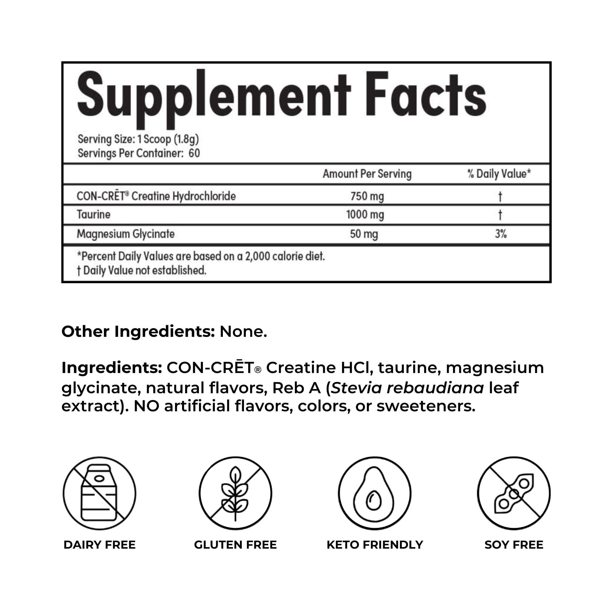 Reignite Wellness SHEatine Creatine HCl Supplement side view showing serving size