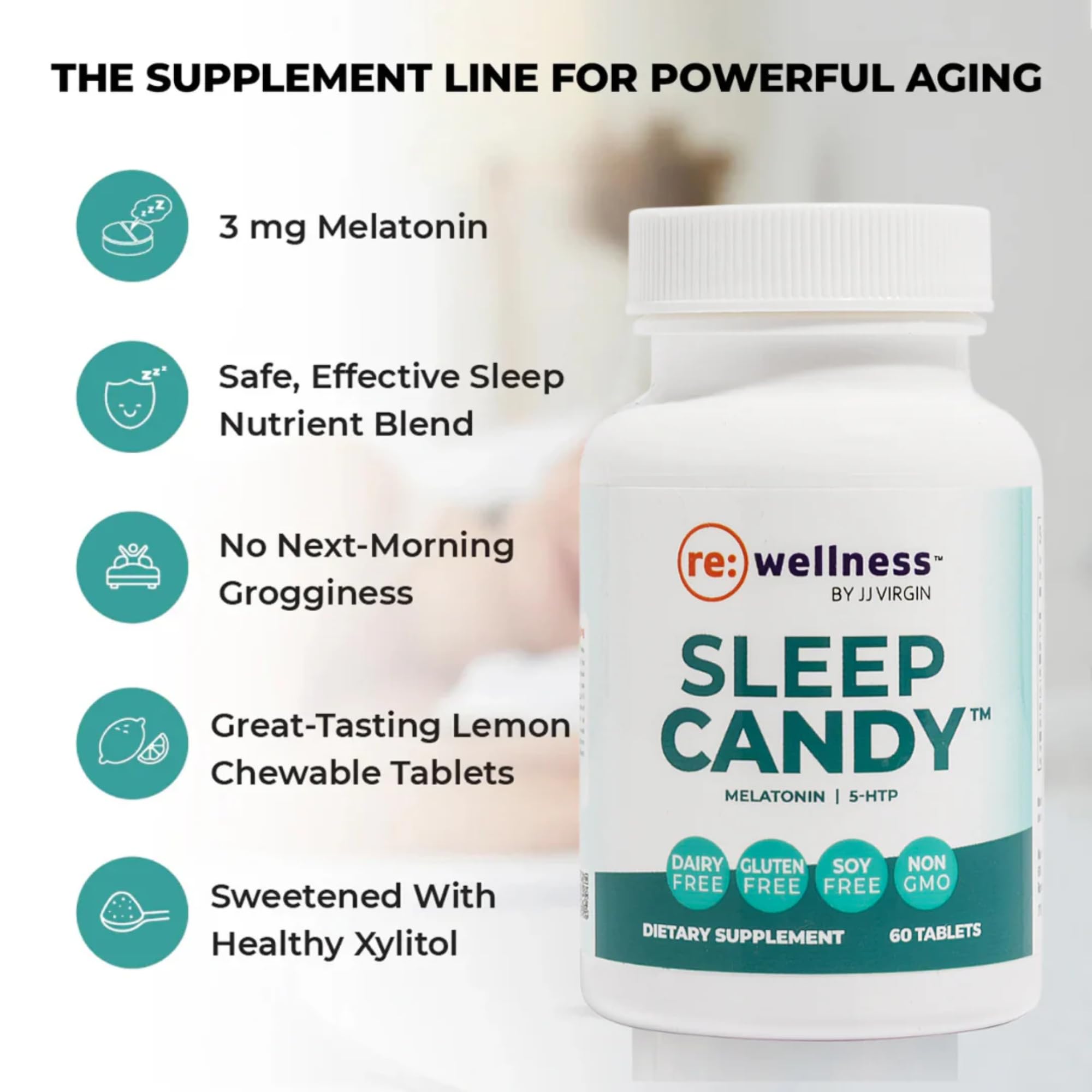 Reignite Wellness Sleep Supplement Tablets displayed with a glass of water