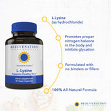Rejuvenation Therapeutics L-Lysine 500mg capsules on a wooden table