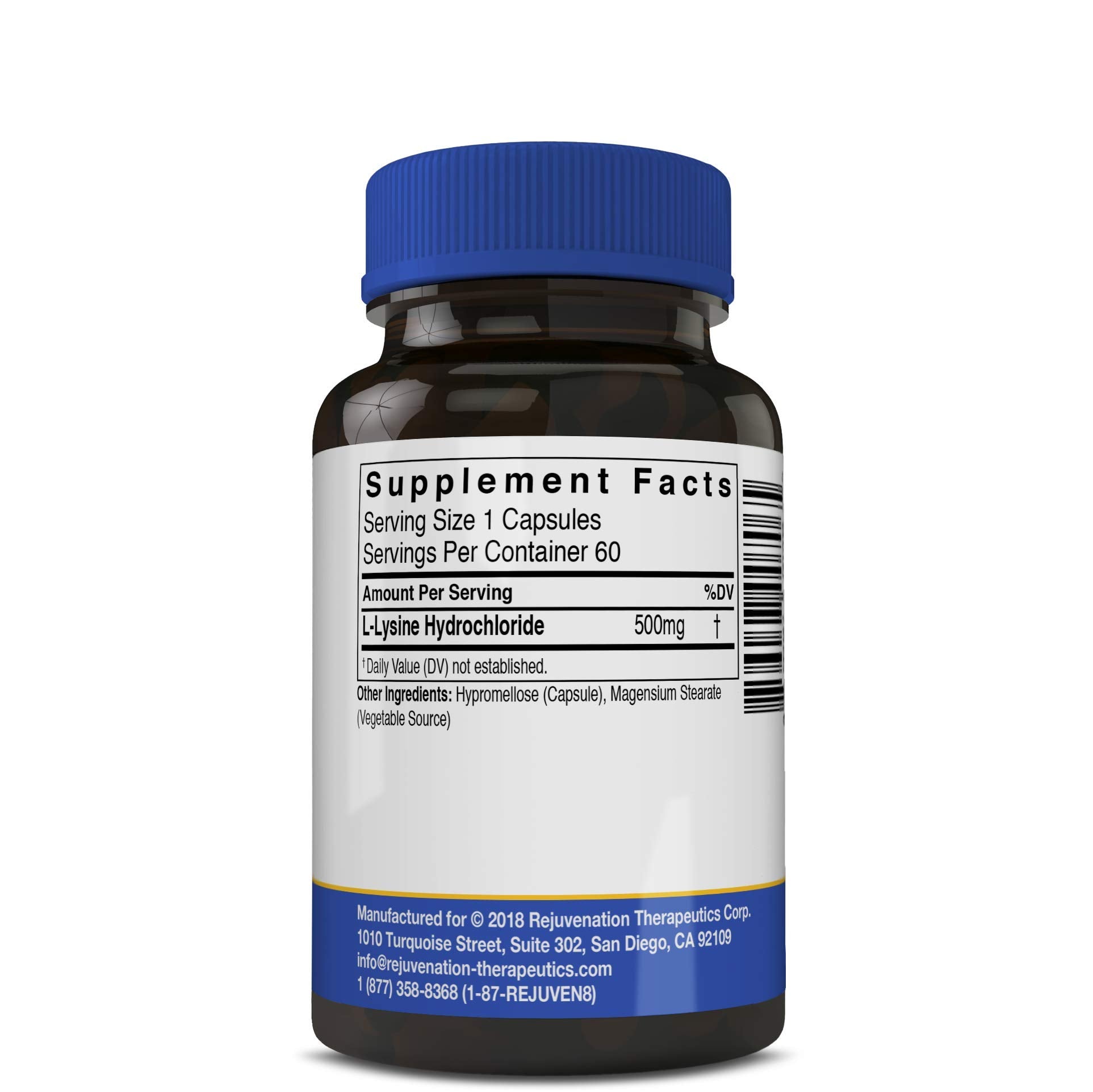Rejuvenation Therapeutics L-Lysine 500mg capsules side view