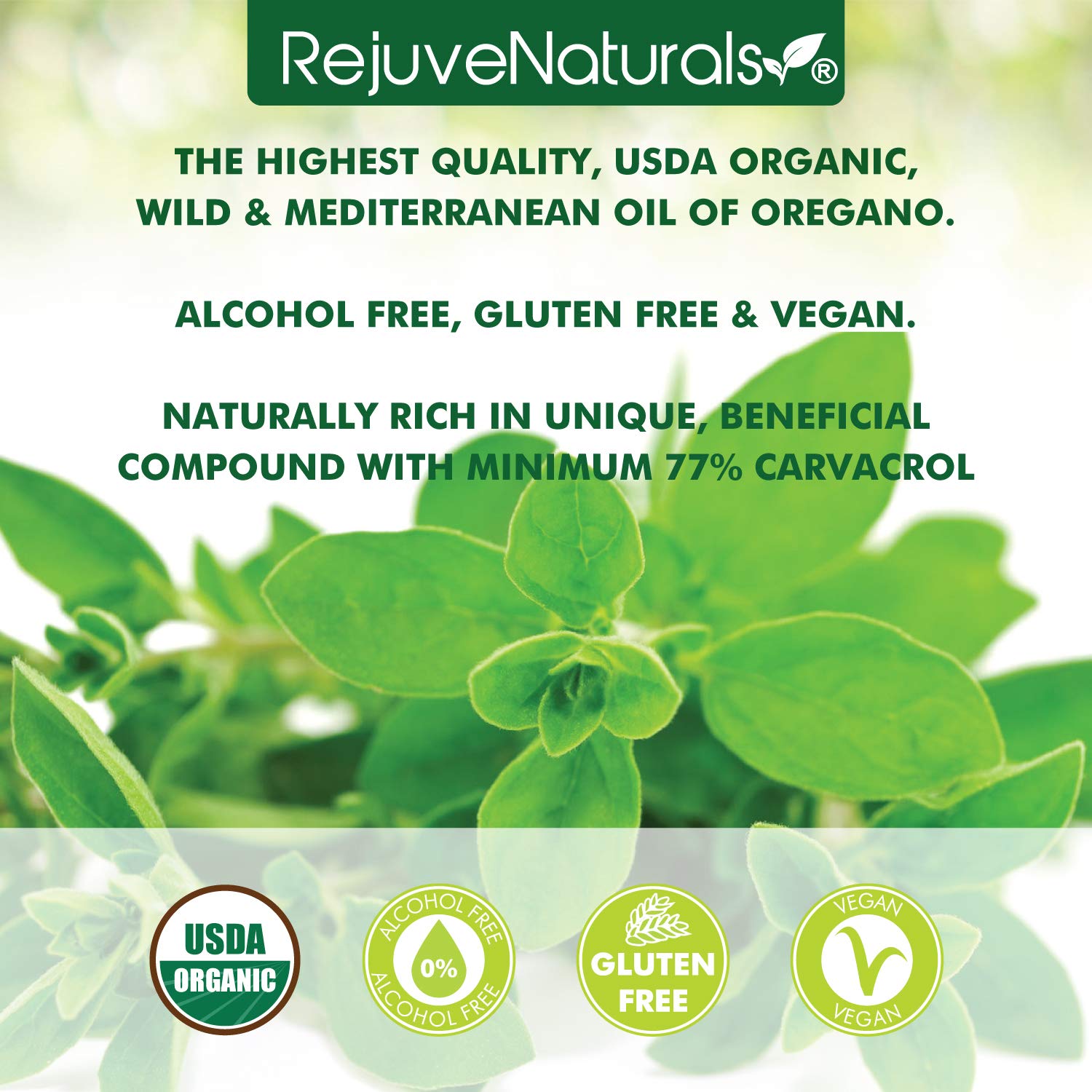 RejuveNaturals Extra Strength Organic Oil of Oregano 86g label close-up
