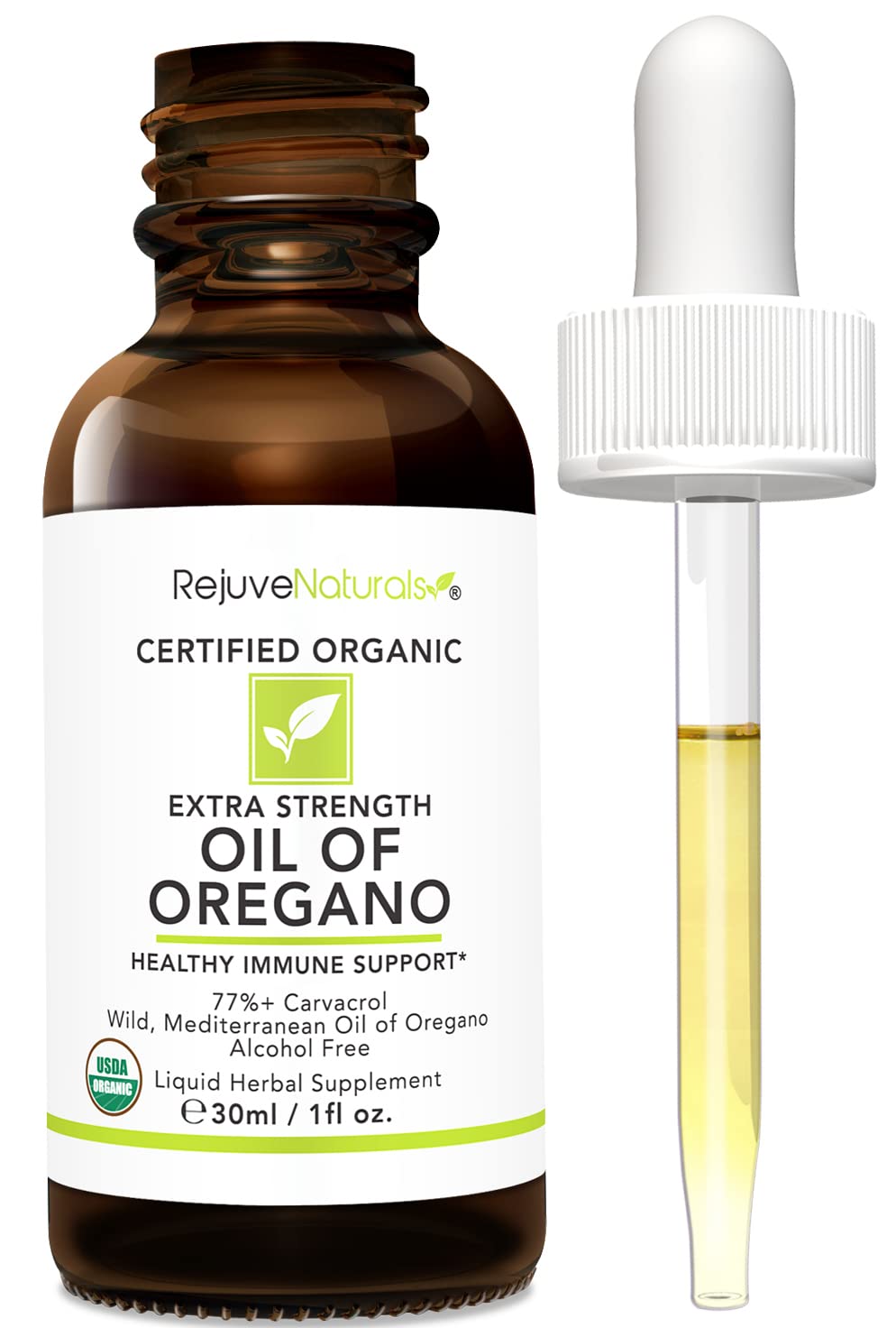 RejuveNaturals Extra Strength Organic Oil of Oregano 86g on wooden table