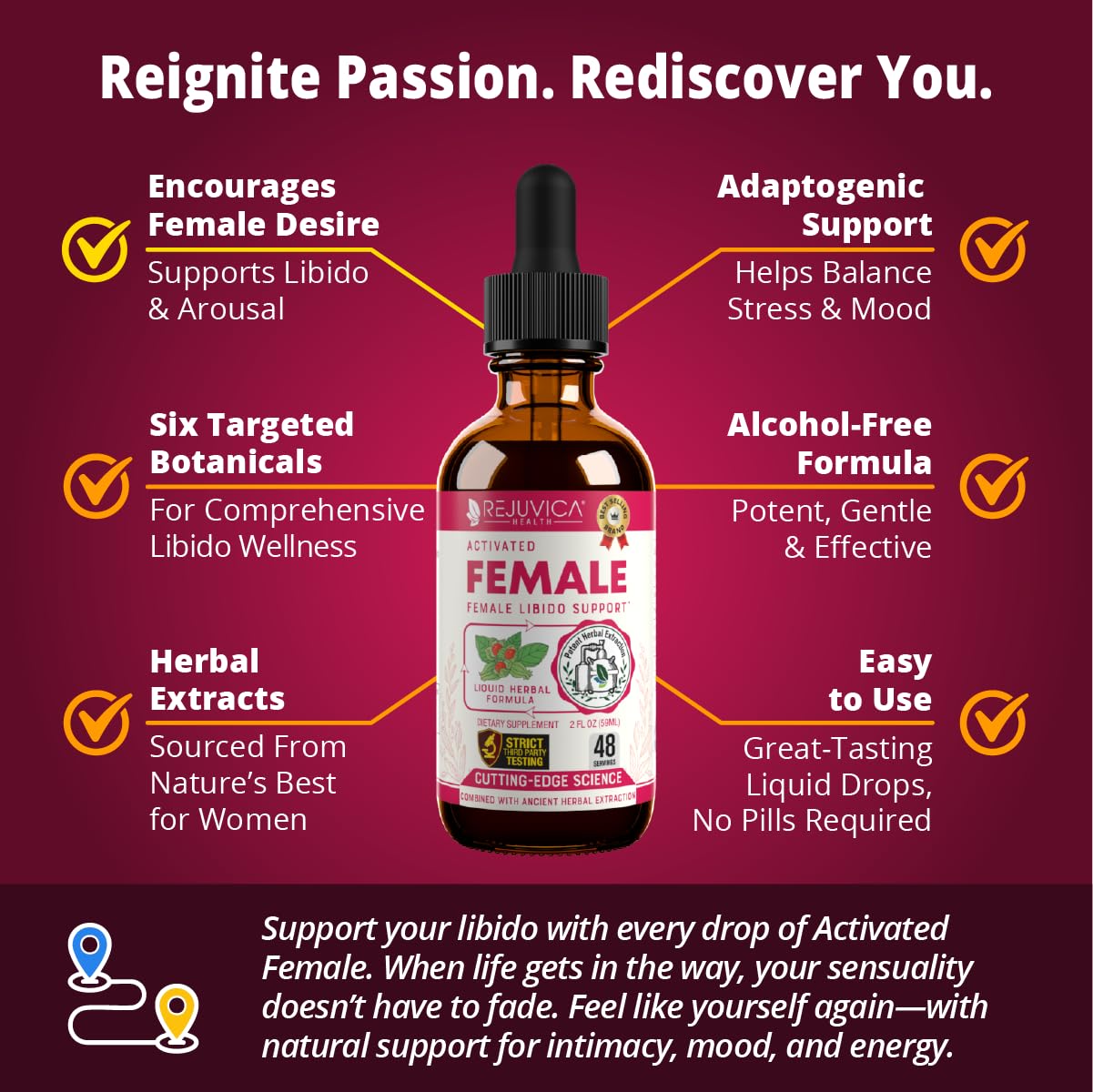 Rejuvica Health Activated Female liquid supplement dropper close-up
