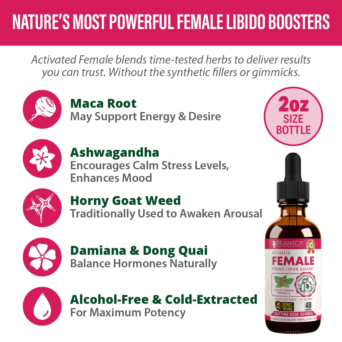 Rejuvica Health Activated Female liquid supplement packaging side view