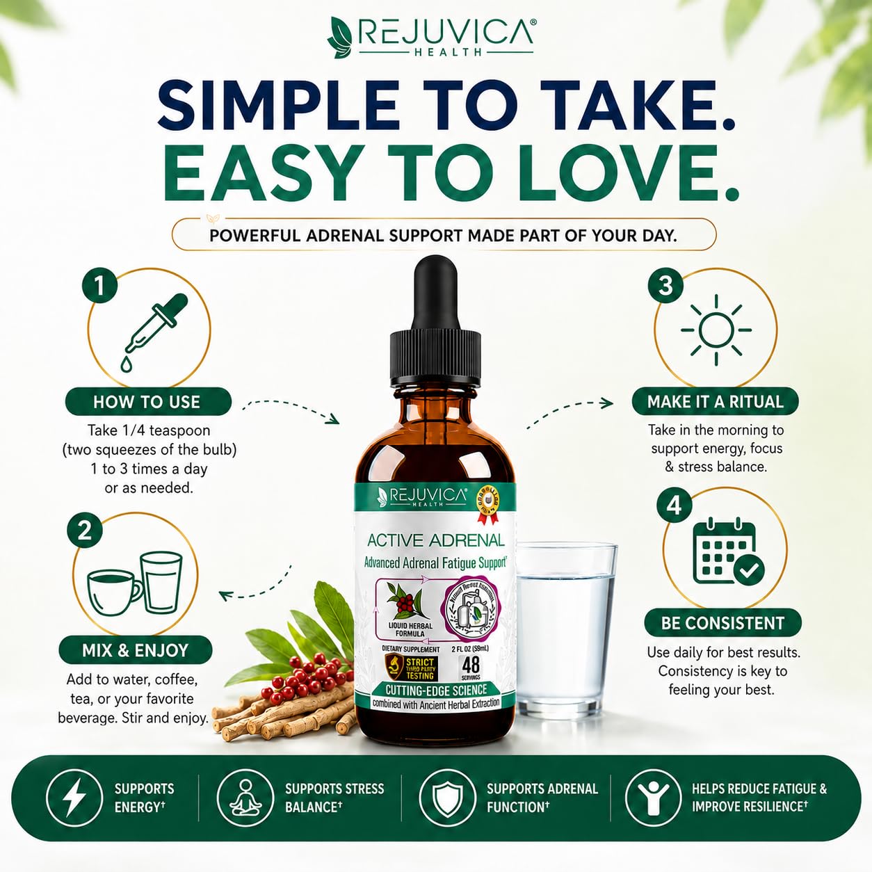 Rejuvica Health Active Adrenal Liquid Supplement ingredients list